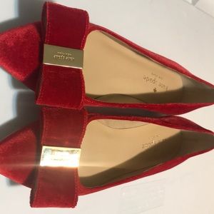 Kate Spade Women Red Emmie Velvet Bow Flat Sz 5